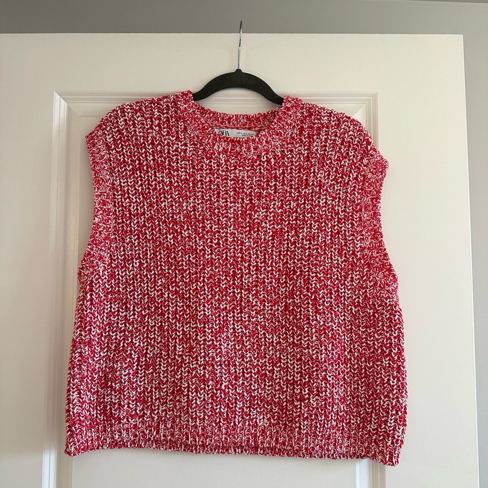 Red and white Zara sleeveless sweater!